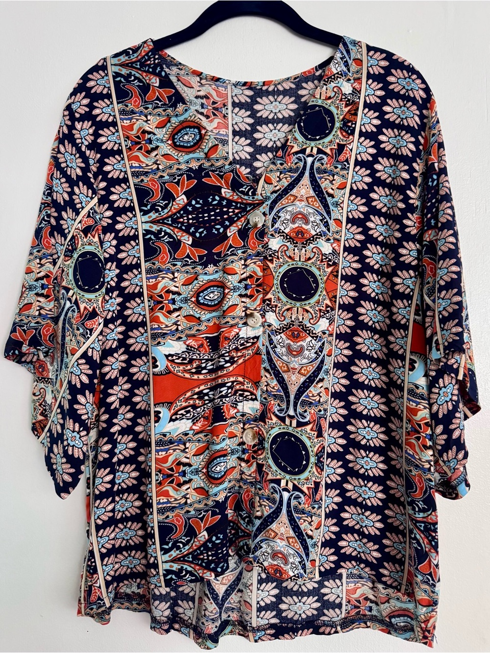SHEIN Floral Paisley faux Button-Front Blouse